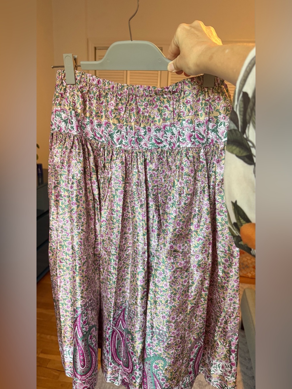 Floral Boho Midi Skirt in Pink and Green